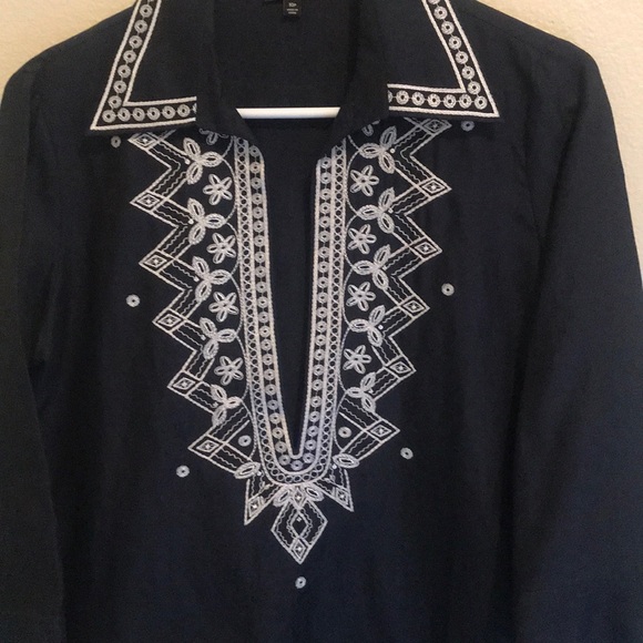 Talbots Navy DeepV Blouse - Picture 3 of 5